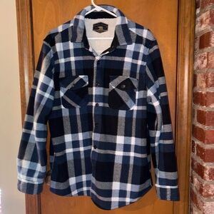 Men's Blue and Black Plaid Shirt Jacket